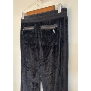 BCBG Maxzaria Womens Pants Medium Velour Spell Out Logo Bling Zip Pockets Y2k